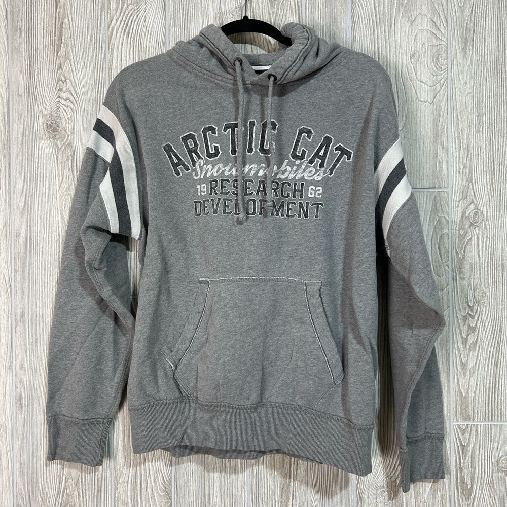 Arctic Cat Vintage Style Gray Kangaroo Pocket Hooded Graphic Sweatshirt M
